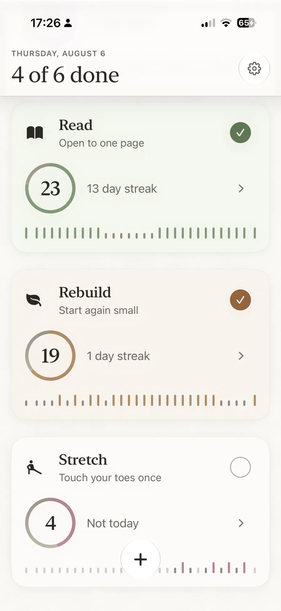 olea Today screen with three habit cards